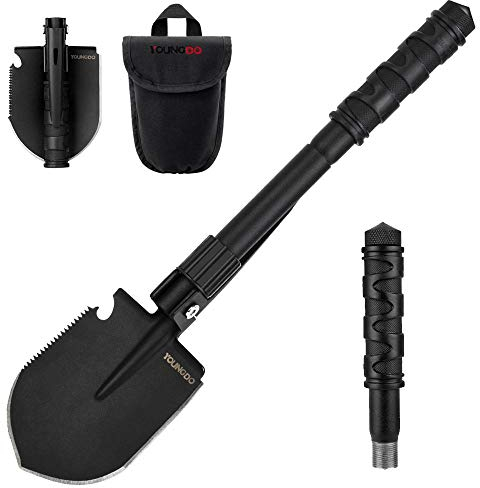 Pala Plegable Multifuncional,YOUNGDO 10-en-1 Pala Jardineria Antióxido 49cm Pala Plegable Militar Portátil Ligera Herramienta para Supervivencia, Jardín, Camping, Senderismo, al Aire Libre, etc.