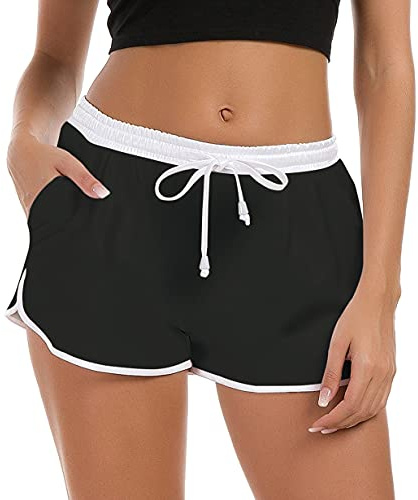 Fanient Pantaloncini da Surf Neri Pantaloni Corti Larghi Estivi da Donna Pantaloni da Spiaggia Tinta Unita Pantaloni Bikini Ragazze L