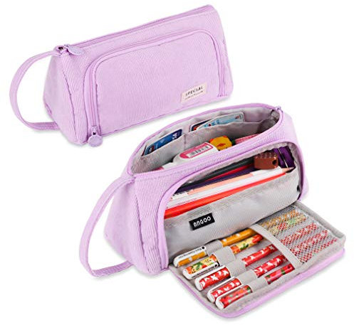 iSuperb Big Capacity Pencil Case Corduroy Large Pencil Pouch Portable Pen Bag Zipper Stationery Organizer Makeup Cosmetic Bags for Girls Women Office (Purple)