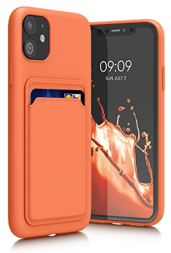 kwmobile Case Compatible with Apple iPhone 11 Case - TPU Phone Cover with Credit Card Holder - Orange