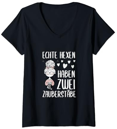 Echte Hexen haben zwei Zauberstäbe, Stricken & Häkeln T-Shirt mit V-Ausschnitt