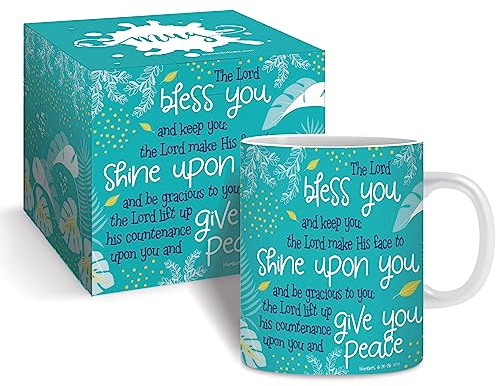 Christian Mug with Gift Box, Bless You (Teal), with Bible Verse Numbers 6:24-26. Bible Verse Mug Makes Perfect Christian Gifts for Women & Men, by Just Cards Direct