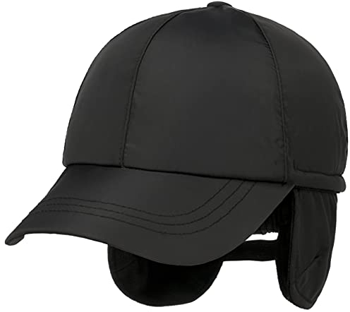 Lipodo Uni Classic Cap mit Ohrenklappen Herren - Kappe aus weichem Stoff - Gefüttert mit Fleece - Basecap mit ausklappbaren Ohrenschutz - Mit Gummizug - Schirmmütze Herbst/Winter schwarz M (57-58 cm)