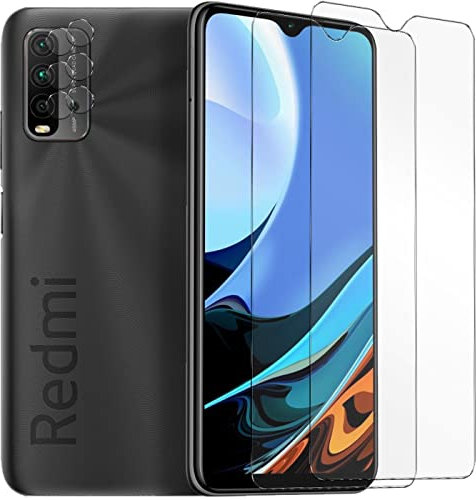 Verco Protector de pantalla para Xiaomi Redmi 9T, set ahorro 4 en 1, 2 protectores de pantalla, 2 protectores de cámara, protector de pantalla para Redmi 9T