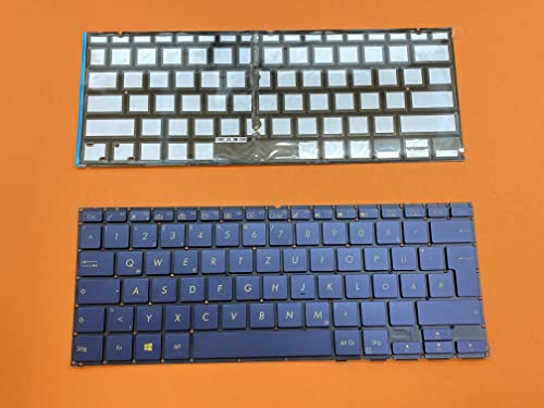 T-ProTek DEUTSCHE-Tastatur Blau ohne Rahmen mit Beleuchtung kompatibel für Asus ZenBook Flip S UX370UA