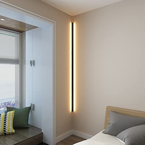 LED Wohnzimmer Wandleuchte Dimmbar Moderne Eck Wandlampe Innen Minimalistische Schwarz Lange Lichtleiste Up Down Wandbeleuchtung für Badzimmer Schlafzimmer Treppen Dekoration Deckenleuchte (A,150CM)