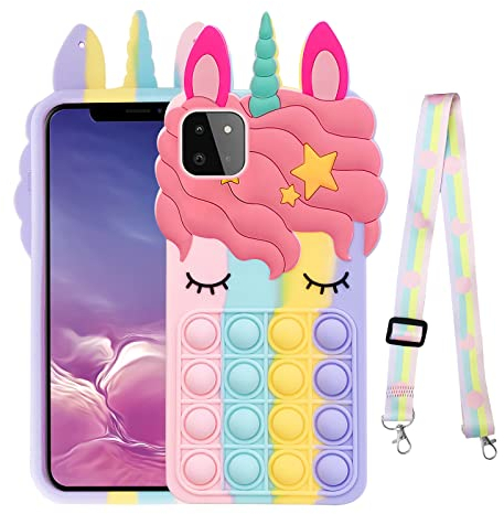 nancheng Handyhülle für Boost Mobile Celero 5G (Nicht 2024) / Samsung Galaxy A22 5G Mädchen Niedliche Frauen Silikon Bubble Cartoon Push Pop Toys mit Band Lustige Kawaii Stoßfeste Schutzhülle -