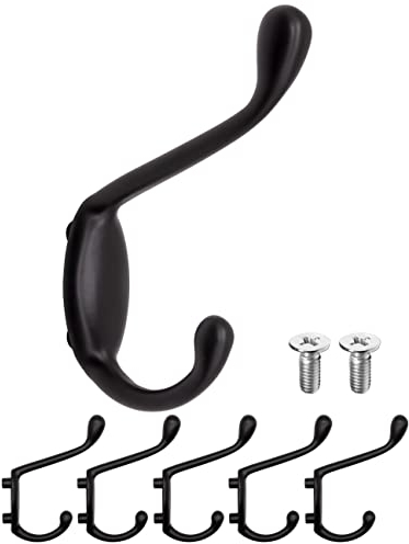 FUXXER® 5 Klassische Garderoben-Haken, Kleider-Haken, Eisen-Haken, 8,5 cm, schwarz, 5er Set