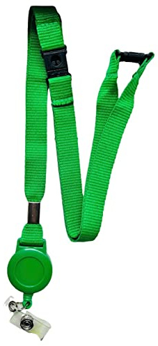 PAC Supplies Global Buntes 15 mm Schlüsselband mit dreifachem (3-Punkt-) Sicherheitsverschluss und einziehbarer integrierter Ausweisrolle (Grün, 1 Schlüsselband)