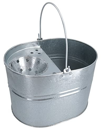 Cubo de metal galvanizado para fregona de 16 litros, para cocina, baño, hogar, limpieza de suelos