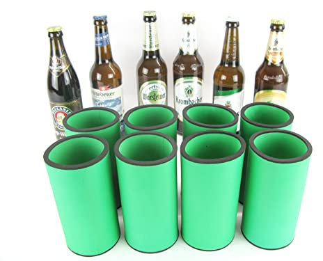 (8 grüne Flaschenkühler 0,5L) - 8 hochwertige Qualitätskühler aus 5-6 mm dickem Neopren für 0.5L Flaschen in den Farben Schwarz Gelb Grün Blau Rot und Orange