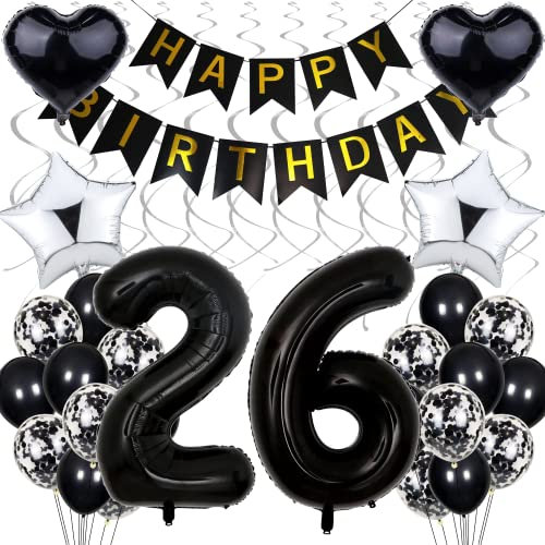 Schwarz Weiß 26 Geburtstag Party Dekoration - Silber & Schwarz Luftballons für Frauen Männer