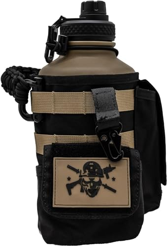 Iron Infidel Battle Bottle - Half Gallon Insulated Water Bottle with Paracord Handle, Large 64 oz Stainless Steel Water Jug with Rugged, Removable Sleeve for Keys, Wallet & Phone (Brown Recluse 2L)