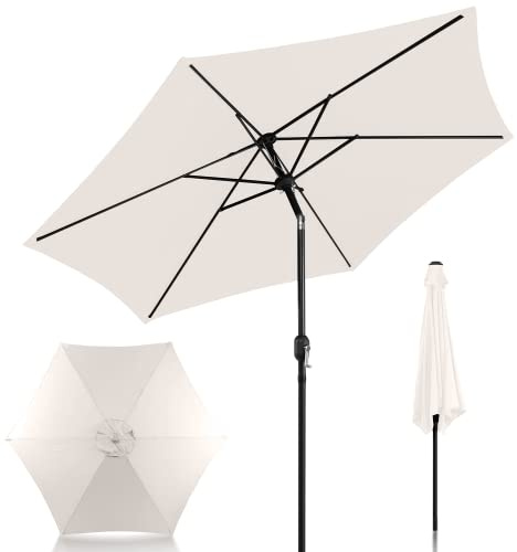 Joparri Parasol de jardin Inclinable Beige Ø270 cm Avec manivelle Protection UV 50+, Aluminium, Imperméable, pour Exterieur Jardin, terrasse, Balcon