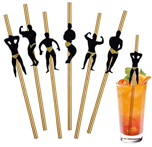 24pcs Gold Bachelorette Hen Party Straws - Dancing Men Naughty Paper Cocktail Straws for Party Decoration Accessories