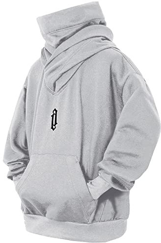 Eocicvvi Felpa Uomo con Cappuccio Collo Alto Pullover Hip Hop Stile Comoda Felpe Pile Hoodies Autunno Invernale Moda(Grigio Chiaro,4XL)