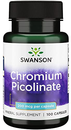 Swanson, Chromium Picolinate (Picolinato de Cromo), 200mcg, Alta Dosis, 100 Cápsulas, Alta Dosis, Testado en Laboratorio, Sin Soja, Sin Gluten, No GMO