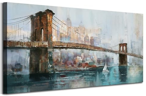 Acocifi Leinwand-Kunstdruck, Motiv: Stadtlandschaften, Weihnachtsgeschenk für Männer, Büro, New York Brooklyn Bridge, abstrakte Malerei, Kunstwerk für Wohnzimmer, Schlafzimmer, Heimdekoration, 40 x 20