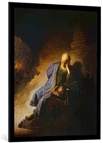 kunst für alle Bild mit Bilder-Rahmen: Harmensz Van Rijn Rembrandt Jeremias über die Zerstörung Jerusalems trauernd - dekorativer Kunstdruck, hochwertig gerahmt, 75x95 cm, Schwarz matt