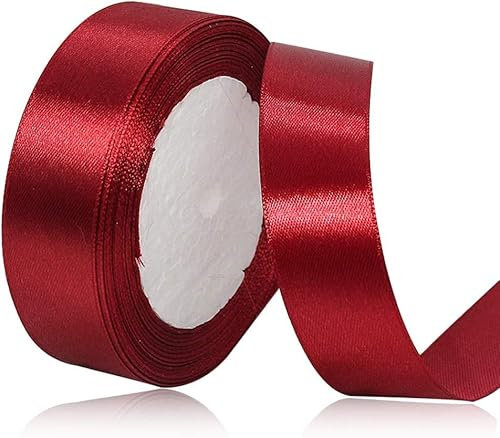 Satinbands Burgunder 25mm Breit, 23 Meters Geschenkband Schleifenband für Geschenkverpackungen, DIY-Basteleien, Blumensträuße, Nähprojekte, Schleifenherstellung, Geburtstags- und Hochzeitsdekorationen