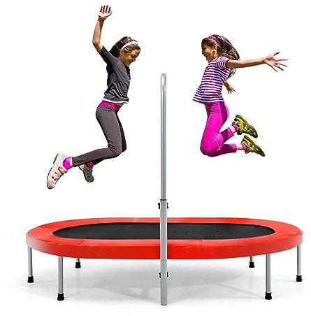 KOMFOTTEU Faltbares Trampolin für 2 Personen, Ovales Fitness Trampolin mit verstellbarem Griff, Doppeltrampolin für Kinder & Erwachsene, Gartentrampolin bis 150 kg belastbar für Indoor Outdoor (Rot)