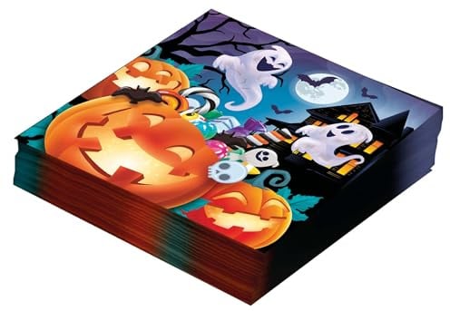 FIESTAS GUIRCA | 20 Halloween Kürbis Servietten (16x16 cm) - Geister Tischdekoration - Zubehör für Halloween und Kostümpartys - Mehrfarbig