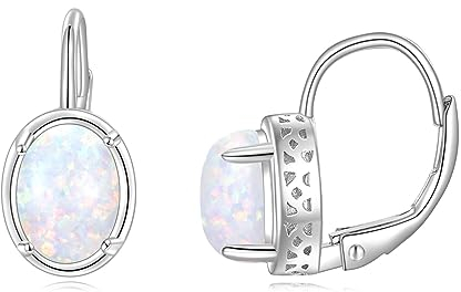 POPLYKE Opal Earrings for Women Sterling Silver Opal Leverback Earrings White Opal Jewerly Gift for Women (white opal)