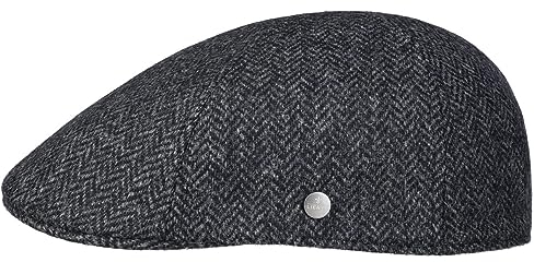 LIERYS Wool Flatcap Schiebermütze Fischgratdesign Herren Winter dunkelblau 56 cm