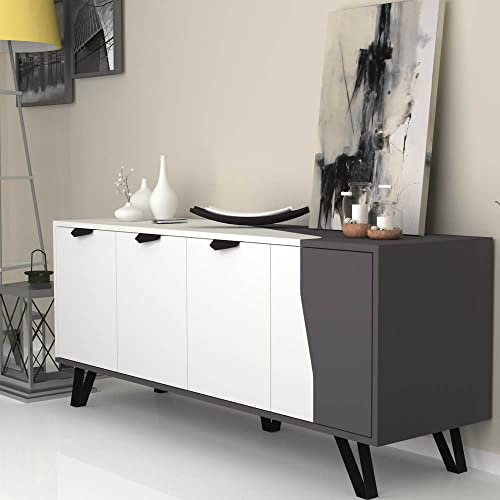Sideboard 160 cm mit 4 Türen in Weiß und Gusseisen - Jasmine
