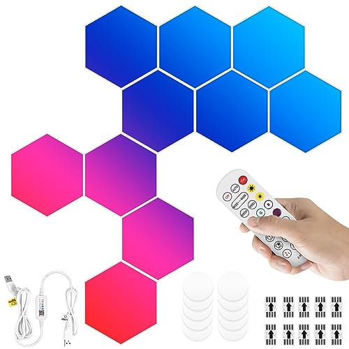 BOBASH Panneau LED RGB Lampe Gaming, Hexagone LED RGBIC, App Télécommande, DIY Géométrique Veilleuse, Panneau LED Hexagone Gaming Murale Lampe pour Salon, Chambre et Salles Gaming (88*78*18mm, 10pcs)