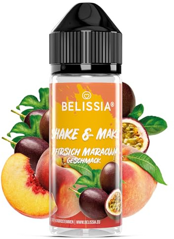 Belissia Shake and Make Pfirsich-Maracuja 10ml Aroma + Schüttelflasche | Lebensmittelaroma, vegan, ohne Zusatzstoffe, 120ml Flasche, für Backen, Speisen, Getränke, Shakes, DIY und Raumduft
