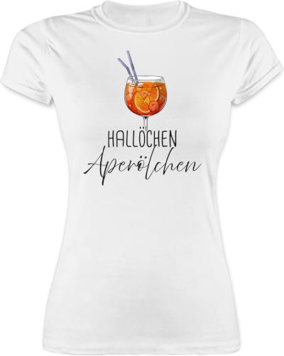 Shirt Damen - Karneval & Fasching - Hallöchen Aperölchen I Aperol Spritz Mädelsabend I Aperol Spritz Geschenk - XXL - Weiß - Alkohol Tshirts Faschings Tshirt Karnevals Sauf t-Shirt Funshirts