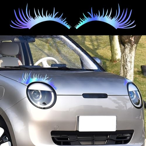 Leniutor 2 Paar Auto Scheinwerfer Wimpern Aufkleber, Gefälschte Wimpern Aufkleber für Auto Scheinwerfer Mode Dekoration für Fahrzeug Tür Kofferraum Schwanz, Abdeckung Kratzer (Holografisches Blau)