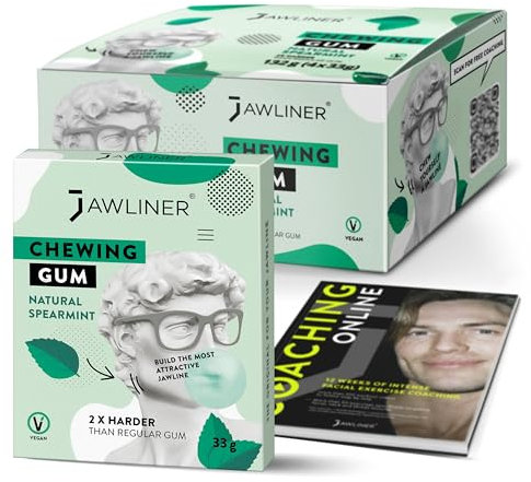 Jawliner® Chicle Mandíbula Dura - Menta Sin Azúcar - Ejercitador Mandibular 2x Más Duro - 130g (48 Tiras)