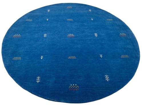 Rund Gabbeh Blau Teppich 200x200 cm Handgewebt 100% Wolle Lori G64T6