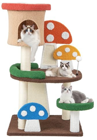 Maxmass Cat Tree, Kitten Activity Center with Condo, Scratching Board, Full-Wrapped Sisal Post, Platform and Spring Ball, Indoor Mushroom Cats Tower for Bedroom Living Room Pet Store (102cm Tall)