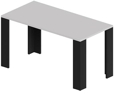 POKAR Mesa de Comedor, Salón y Cocina - Escritorio Con Patas Negro y Tablero de 2,5 cm - Blanco, 140 x 60 x 75 cm