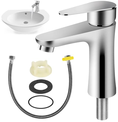 Mineup Einhebel Wasserhahn Bad, Kleine Armatur Gäste WC, Gäste WC Wasserhahn, Bad Waschtischarmatur, Klein Wasserhahn Kaltwasser, Edelstahl Kaltwasserhahn mit 60cm Anschlussschlauch für Bad Gäste WC