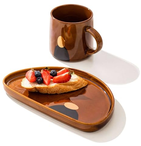 TYMYYS Tasse Mit Untertasse Keramik, Suppentassen Mit Henkel Und Untertasse, 350 Ml Tassen, Suppenschalen Mit Henkel, Kaffeetasse Klein Porzellan-rot-350ml, FK2BCC222KI222F