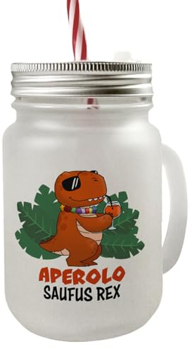Aperolo Saufus Rex Mason Jar Henkel Trinkglas mit Deckel Aperol T-Rex Lustiger Dino-Print Ideal für Aperol Alkohol Party-Essential Esstisch-Deko Dinosaurier
