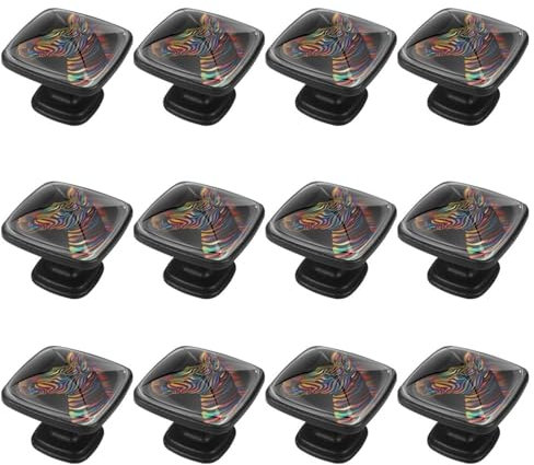 Square Kitchen Cabinet Knobs Handles,Knobs for Dresser Drawers,12Pcs,Abstract Northern European Zebra,Cabinet Door Knobs