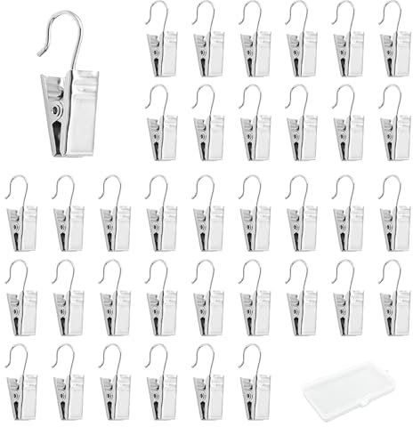 WACH AUF 100 Pcs Curtain Clips Stainless Steel Hanging Clips with Hooks Metal Multi-function Small Heavy-Duty Hook Clips Set for Light Chains, Photos, Shower Curtain, Decoration Craft Display