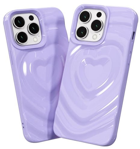 SharkProten Custodia per Apple iPhone 14 Pro, custodia antiurto 3D Love Heart Water Ripple, ultrasottile, in TPU, antigraffio, anti-impronte, viola