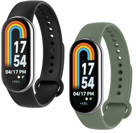 WD&CD 2 Pezzi Cinturino Compatibile per Xiaomi Mi Band 9 / Mi Band 8 Nero+Verde, Braccialetto di Ricambio Silicone Sportivo Cinturino