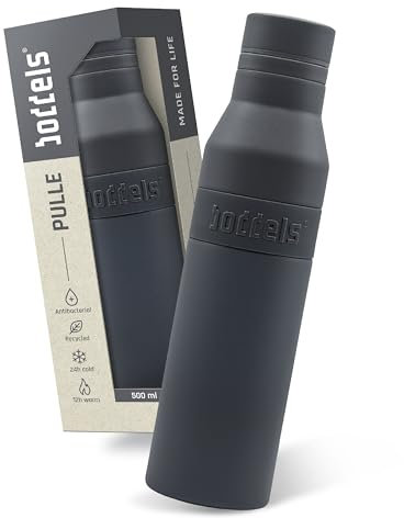 PULLE Edelstahl Trinkflasche 500ml - spülmaschinenfest, 100% auslaufsicher, leicht zu reinigen, Kohlensäure geeignet, 24h kalt & 12h warm, recycelter Edelstahl (Anthrazit/Anthrazit, 500ml)
