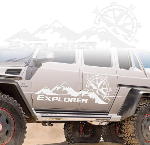 Berg Autoaufkleber Universal Auto Kompass Motorhaube Dekoration Aufkleber Vinyl Wasserdicht Dekoration Aufkleber für SUV Geländewagen Wohnmobil Karosserie Seitentür Kofferraum,Silberweiß,100 x 29.5 cm