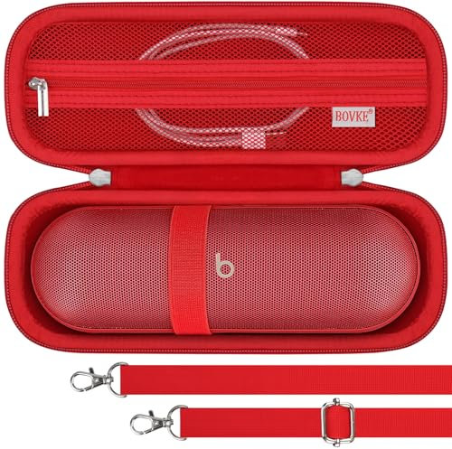 BOVKE Carrying Case Compatible with Beats Pill (2024 release) - Portable Bluetooth Speaker, Beats Pill Wireless Speaker Holder Bag with Extra Mesh Pocket for Charging Cables, Red+Red