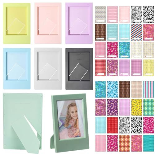 BAIFULAI 8 Stück Mini Bilderrahmen, 9.2×6.1cm Bilderrahmen Klein mit 40 Fotorahmenaufkleber, Bunte Kleine Bilderrahmen Set Kompatibel mit Polaroid Fujifilm Instax Mini 11/9/8 Bilderalbum
