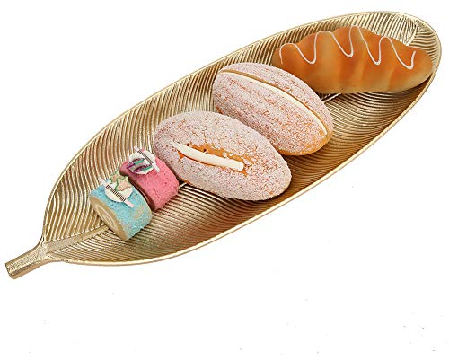 Bandeja dorada con forma de hoja pequeña, bandeja para servir frutas, bandeja de tocador, organizador de joyas, bandeja moderna para servir, centro de mesa, decoración del hogar