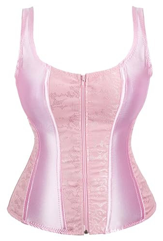 Yekdmxop Korsett Schwarz Damen Pirat Korsett Top Damen Elegant Elastisch Bustier Korsett Party Braun Overbust Corset Lace Up Korsett Damen Schwarz mit Trägern Korsett ohne Knochen Gothic, Rosa,